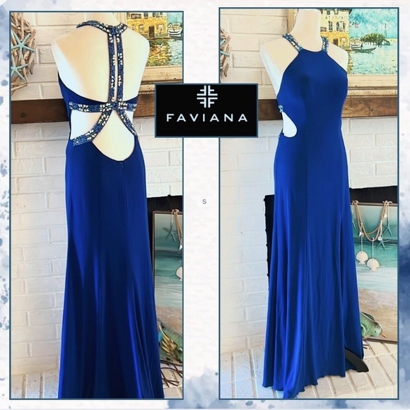 Faviana,Stunning Royal Cobalt,Rhinestone Strapped-Back Formal Gown/Dress, Size 6 - Picture 1 of 16